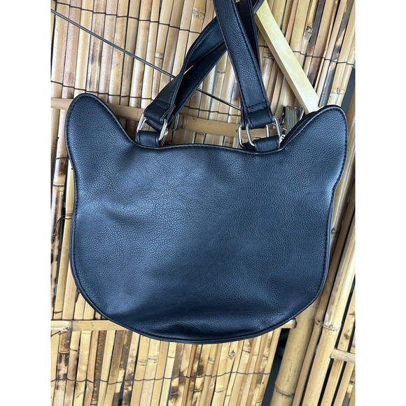 Cute Cat Face Vegan Leather Tote Bag Purse With White Pom Poms - Picture 6 of 14